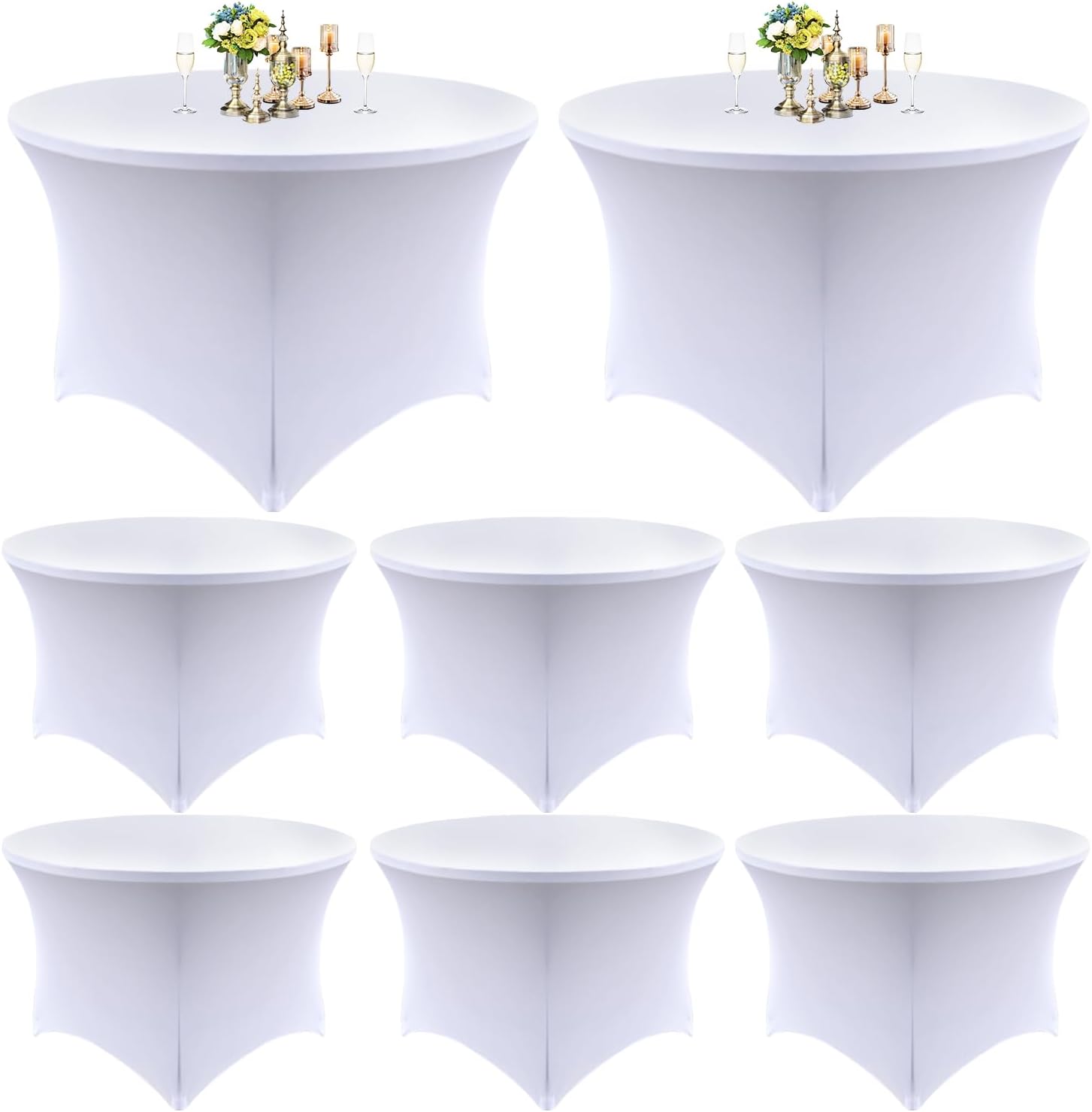 8 Pack White Round Table Skirt for 60 Inch Tables - Stylish Decor