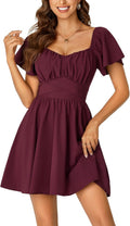 Rooscier Women's Tie Back Square Neck Ruffle Mini Dress - Flowy Fit