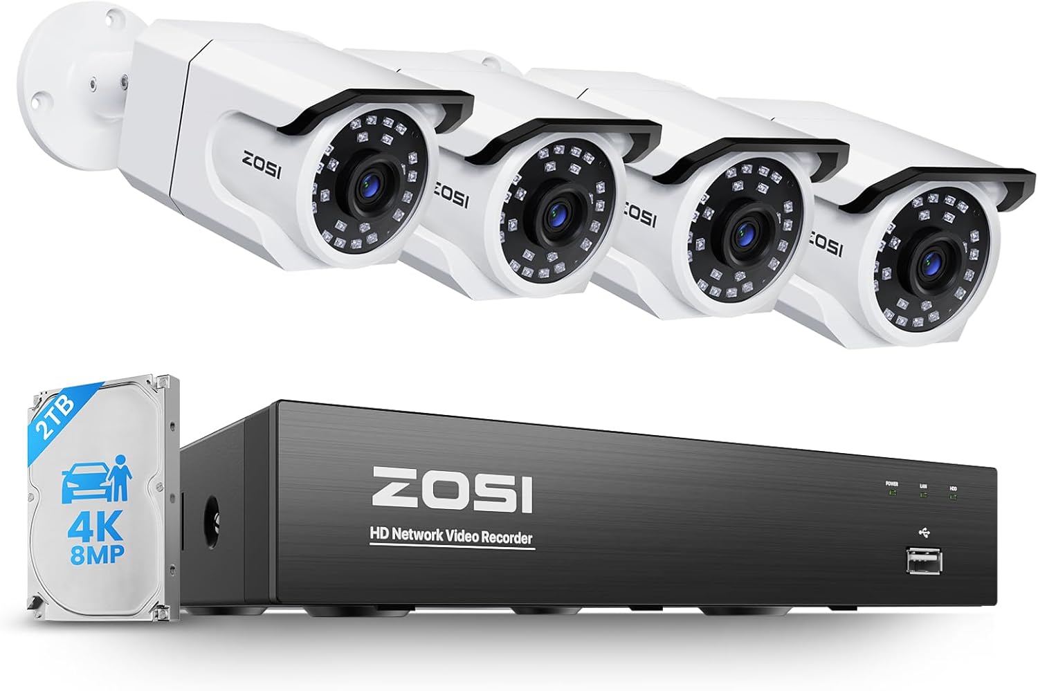 ZOSI 4K PoE Security Camera System with Night Vision & Audio