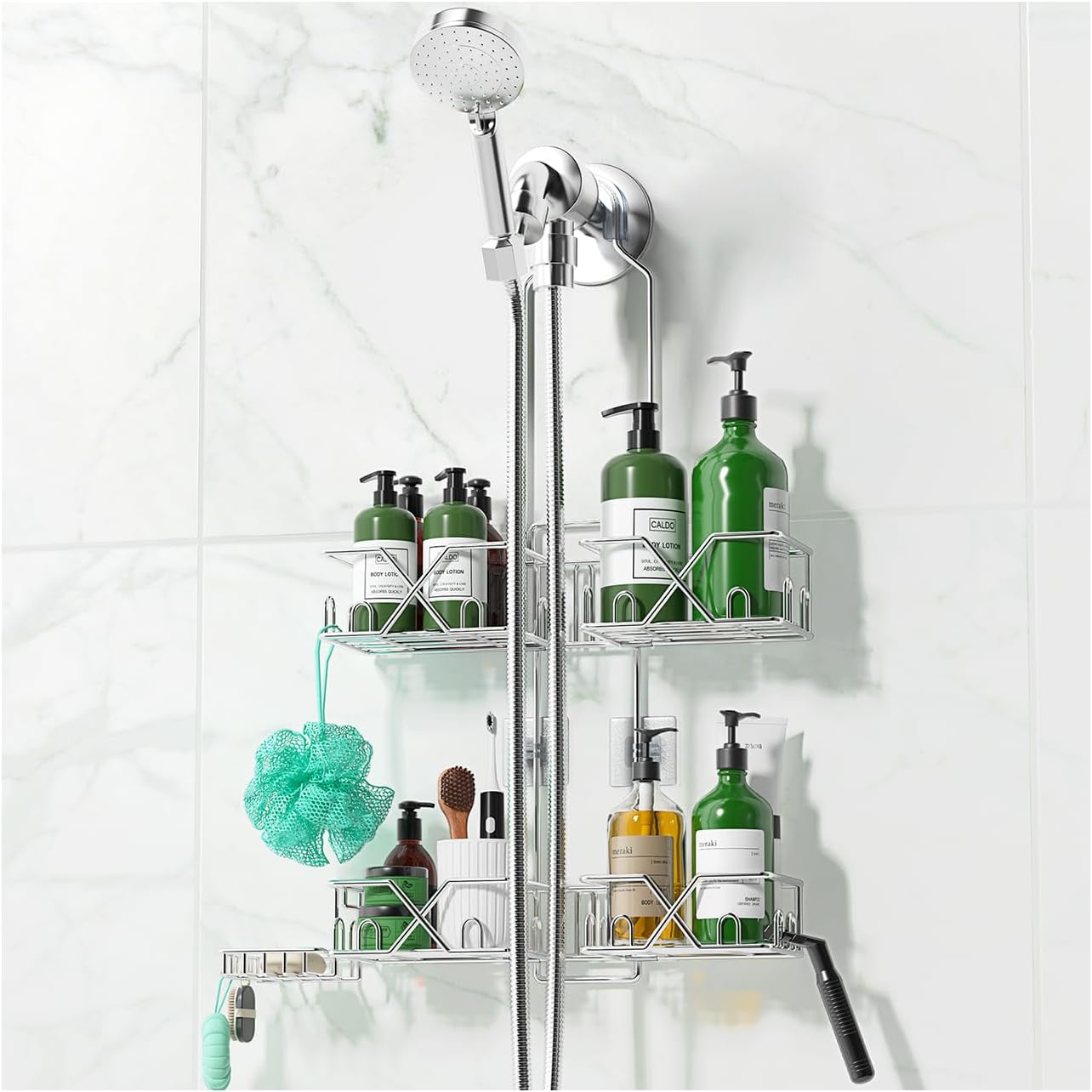 Stainless Steel Shower Caddy for Handheld Shower Heads and More