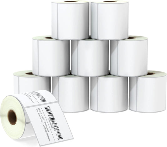Premium Large Square Labels for Zebra & Rollo Printers: 3 x 3 Multipurpose Perforated Adhesive - 10 Rolls, 5000 Labels