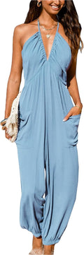 CUPSHE Women's Plunge Halter Pleated Maxi Jumpsuit - Chic Summer Fit