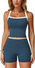 Workout Sets for Women 2 Piece Padded Bra Tank & High Waist Shorts