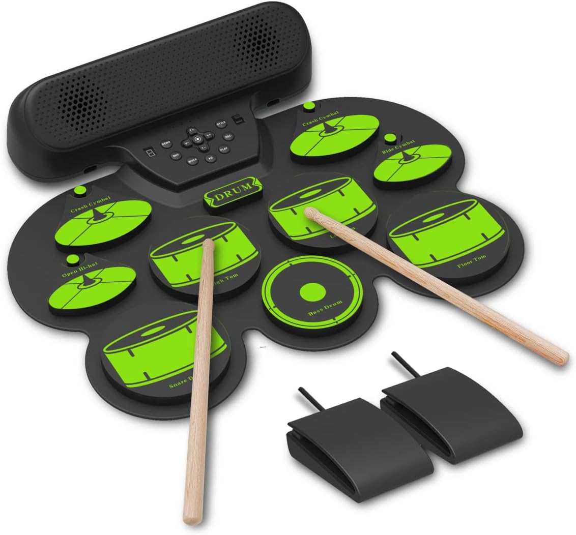 Portable Electronic Drum Set with Volume Control and MIDI Function