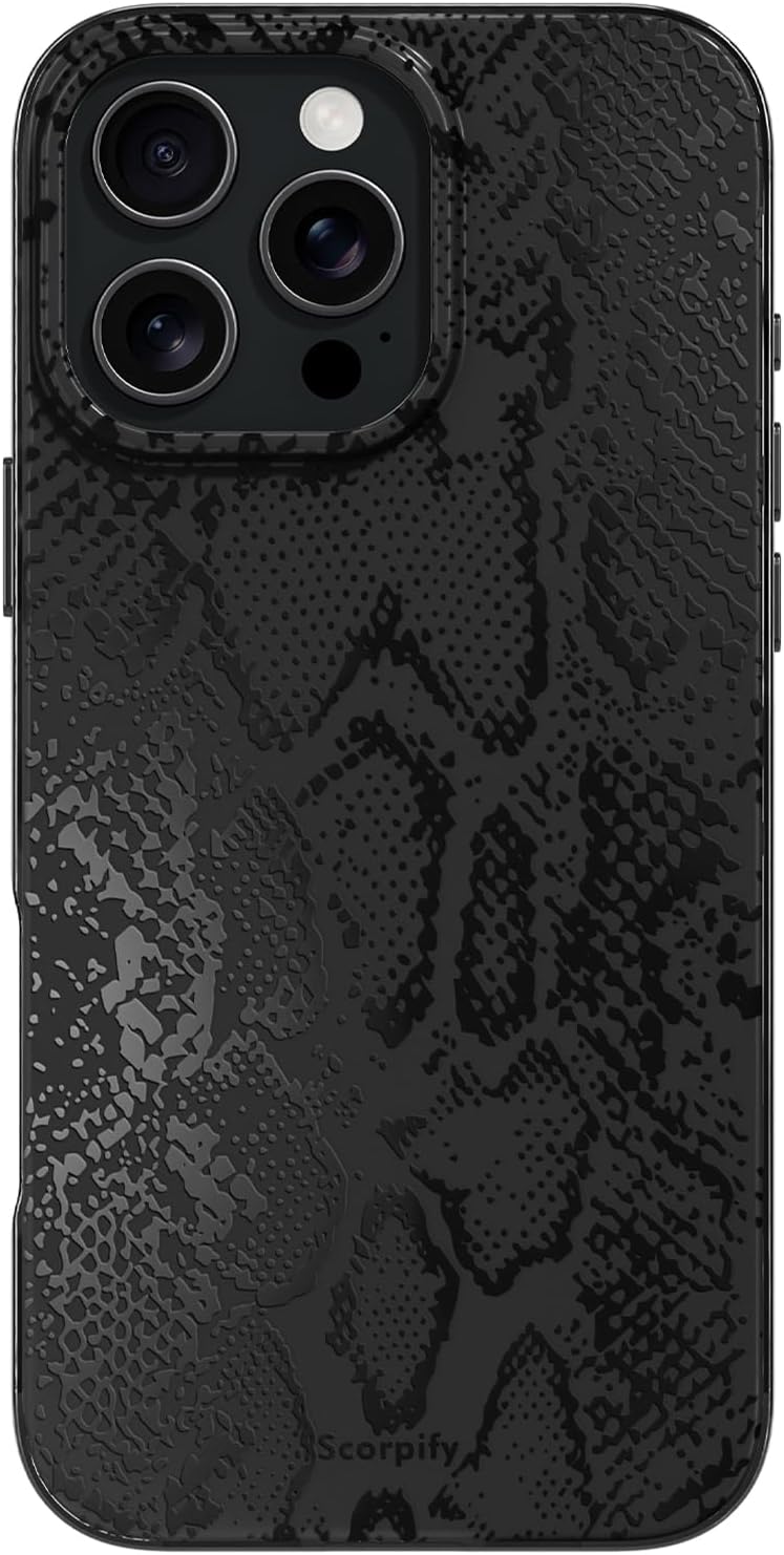 SCORPIFY iPhone 16 Pro Case with Matte Black Snake Print Design