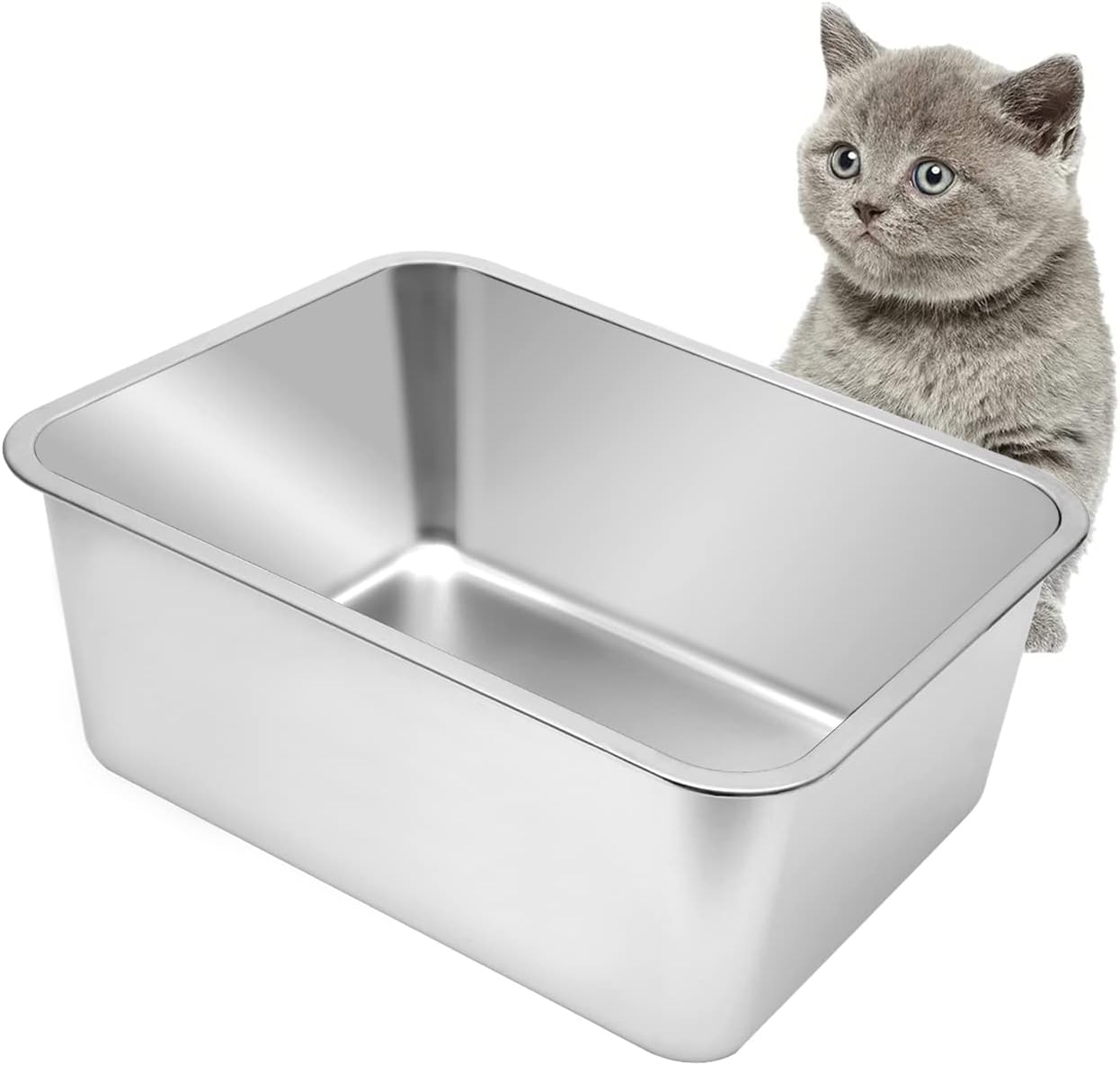 Kichwit Large Stainless Steel Cat Litter Box with High Sides