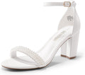 DREAM PAIRS Women's Chunk Low Heel Pump Sandals - Rhinestone 3in