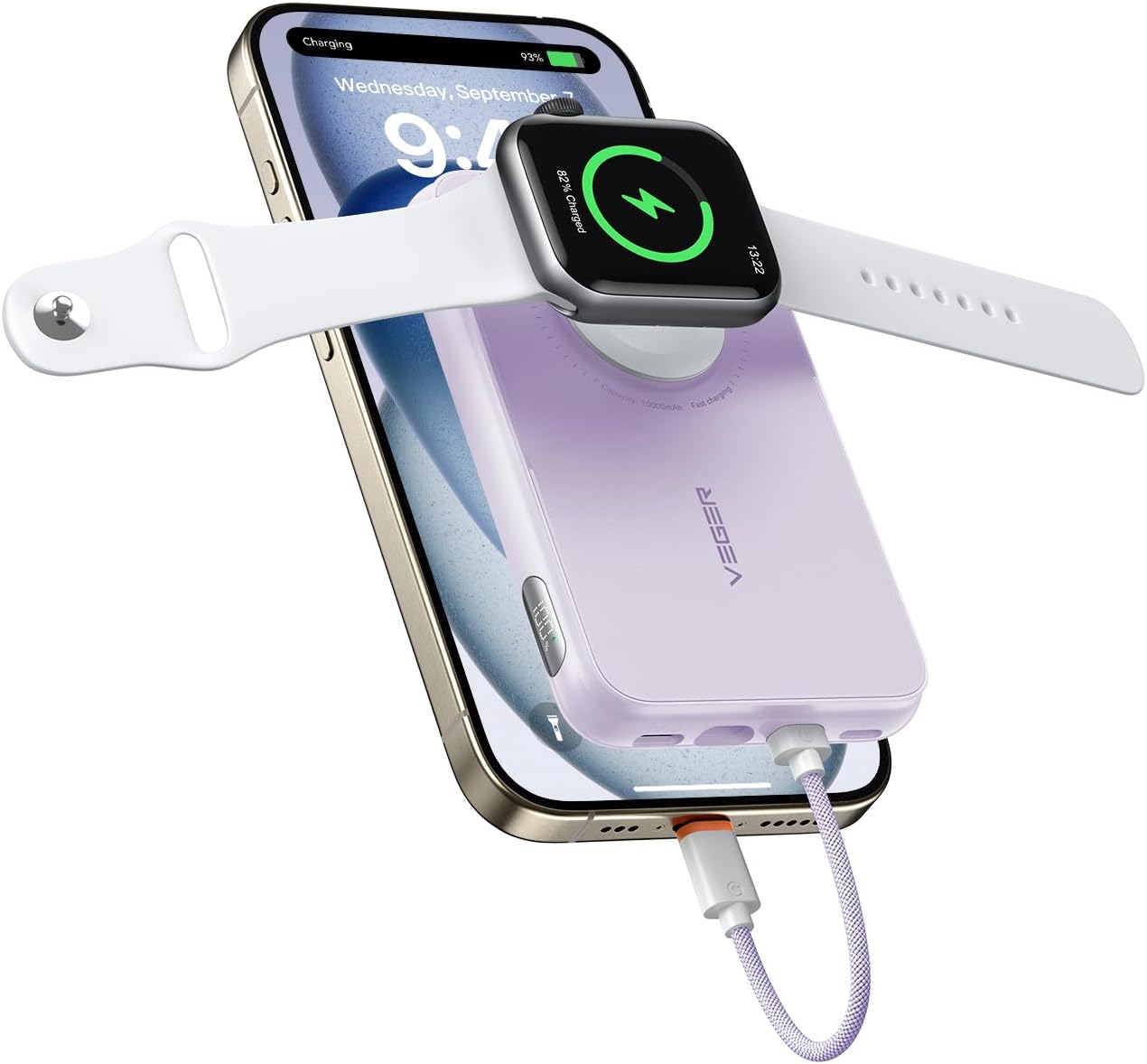 VEGER Portable 10000mAh PD Fast Charger - Purple