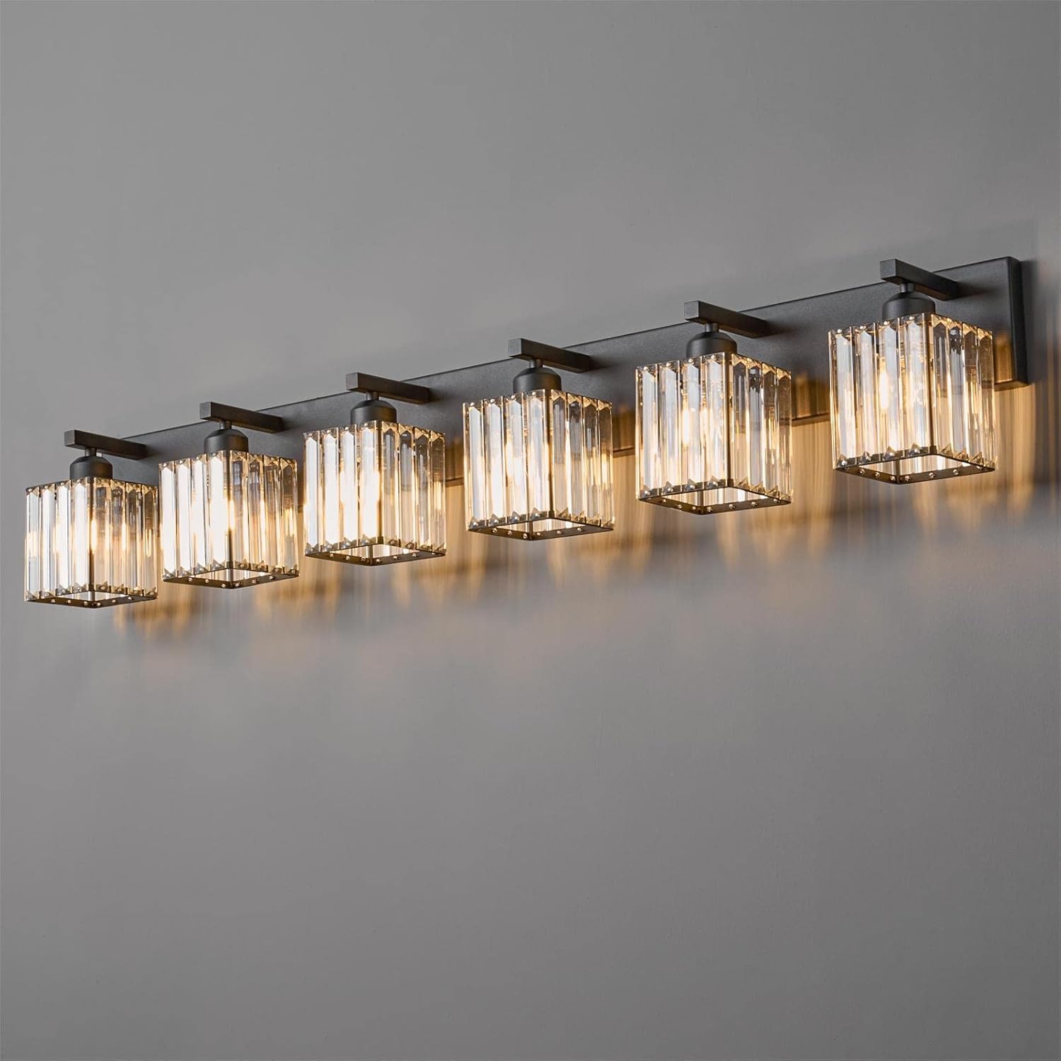 Modern Black Crystal Bathroom Vanity Light - 6-Lights Fixture