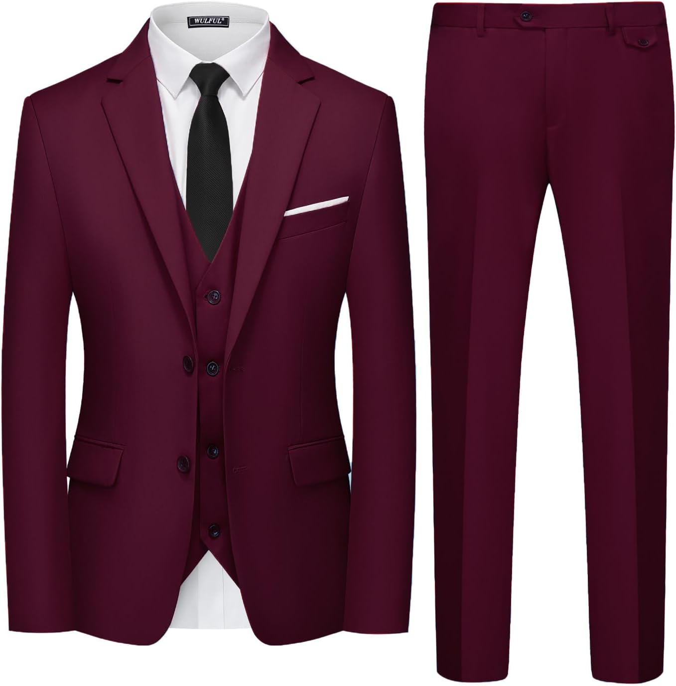 WULFUL Men's 3 Piece Slim Fit Suit Set for Weddings and Business