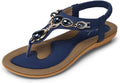 Navy Blue Flat Sandals for Women Dressy - Comfortable Thong Flats