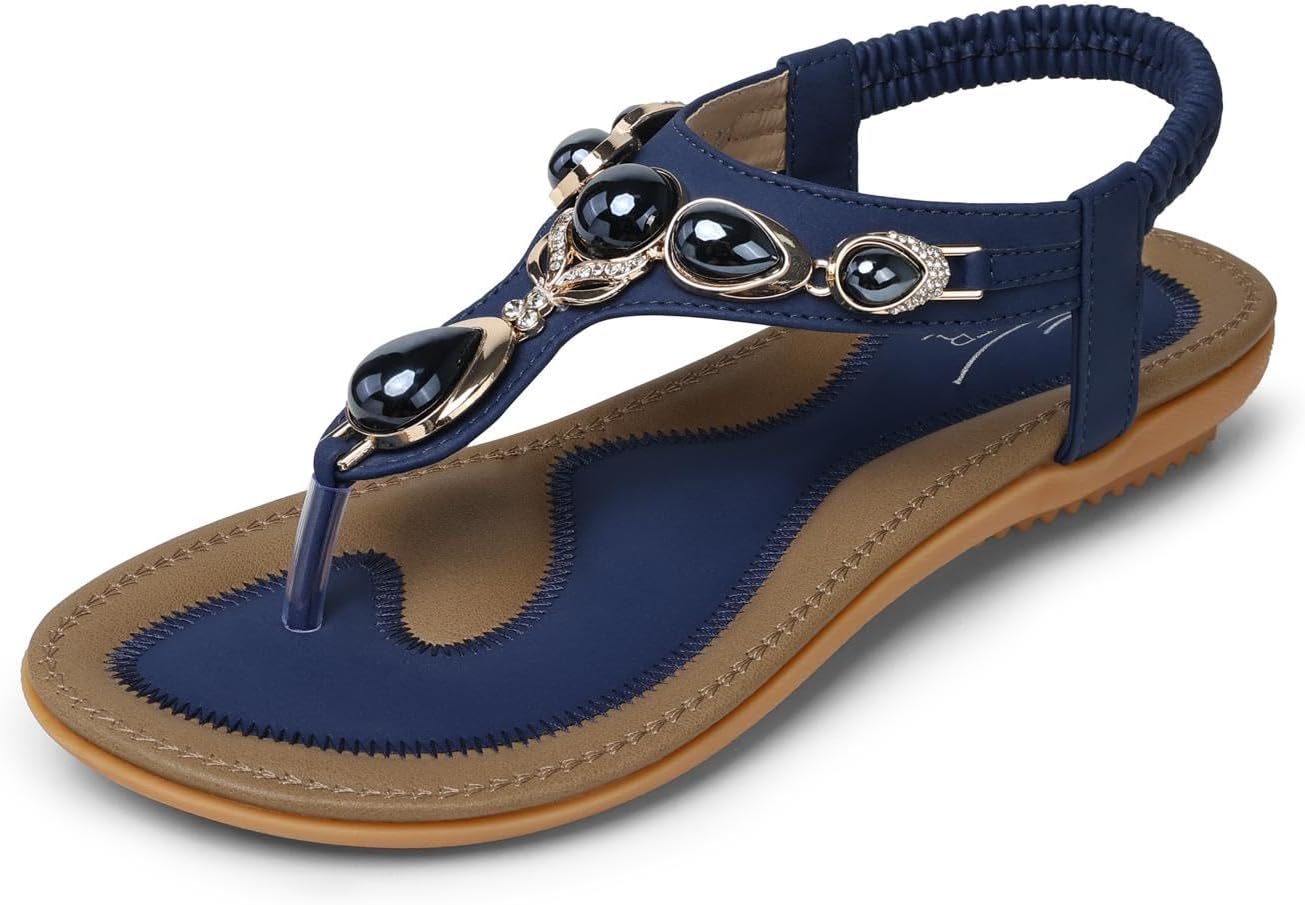 Comfortable Navy Blue Flat Sandals for Women Dressy Summer