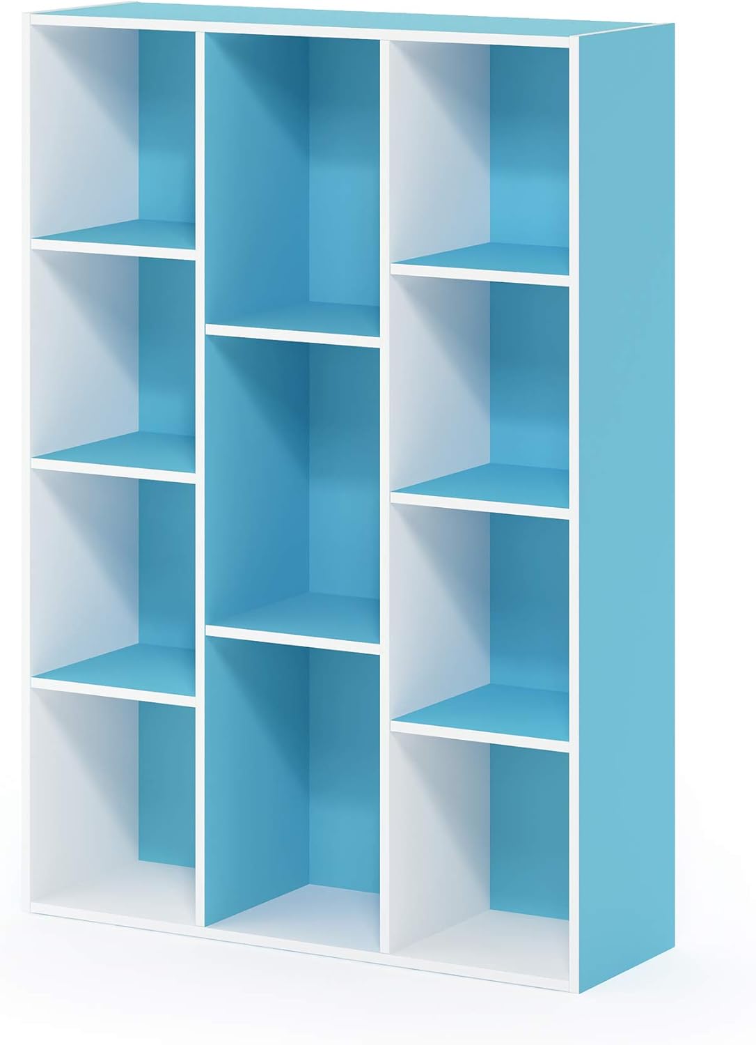 Furinno Luder Bookcase with 11 Cubes in White and Light Blue