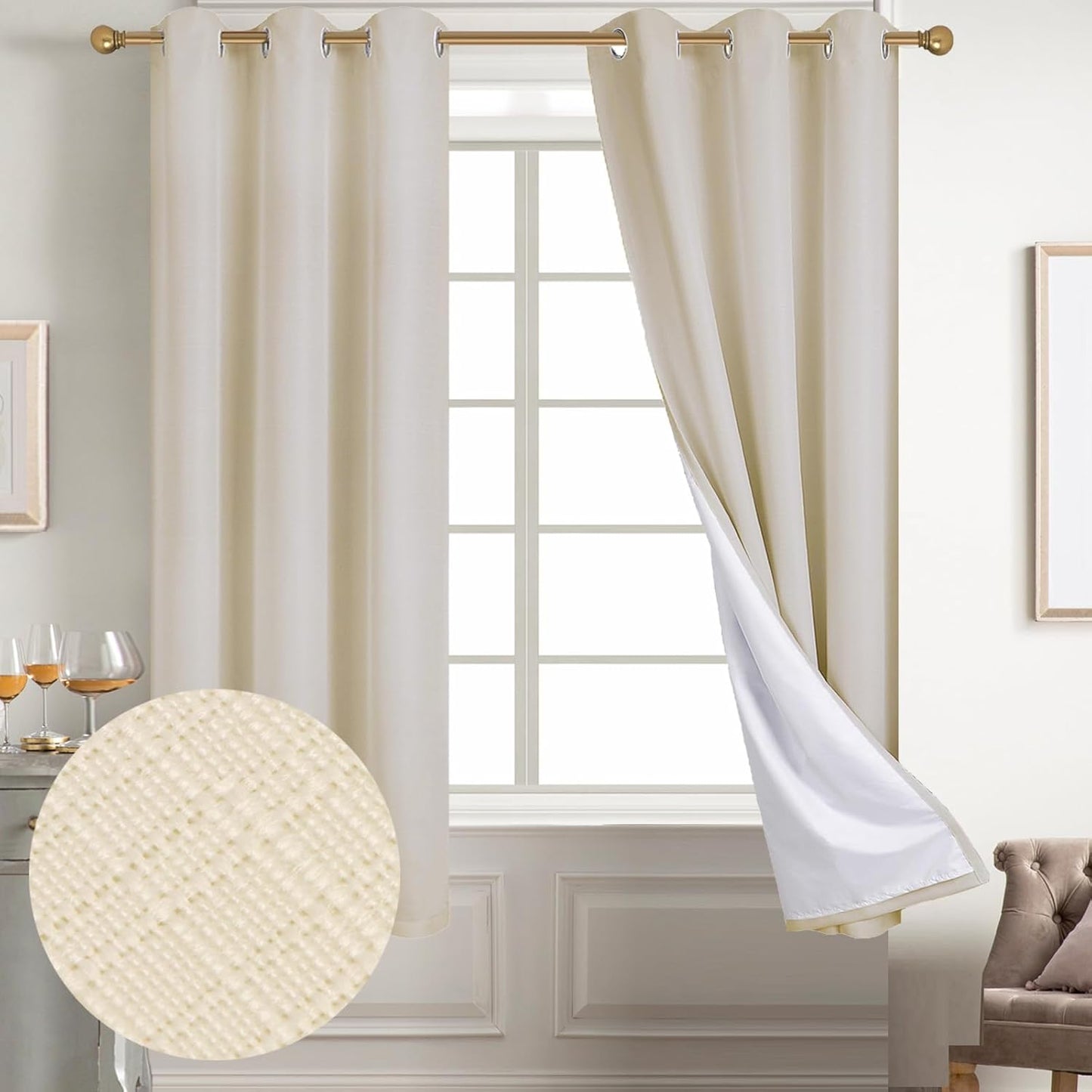 Diraysid 100% Blackout Curtains for Bedroom Light Beige Linen