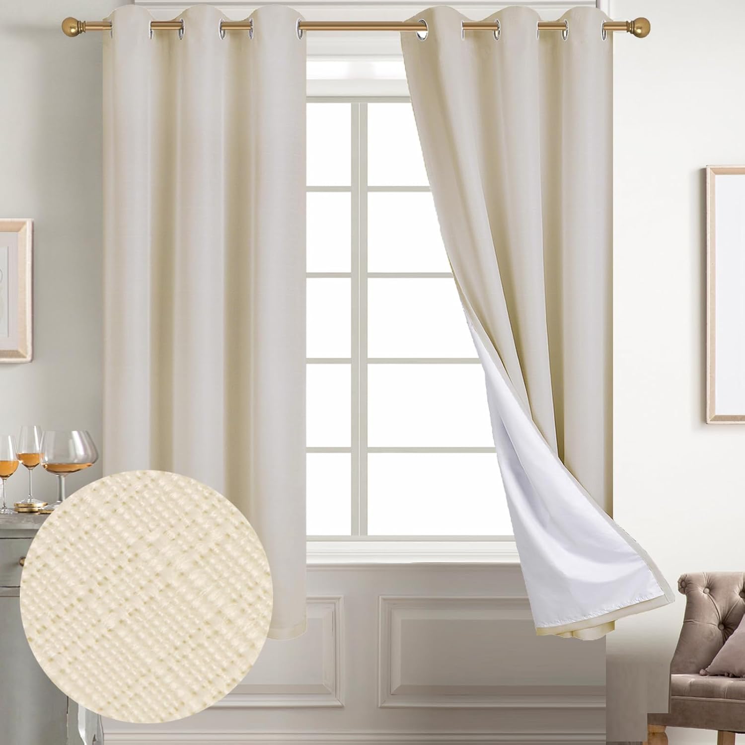 Diraysid 100% Blackout Curtains for Bedroom Light Beige Linen