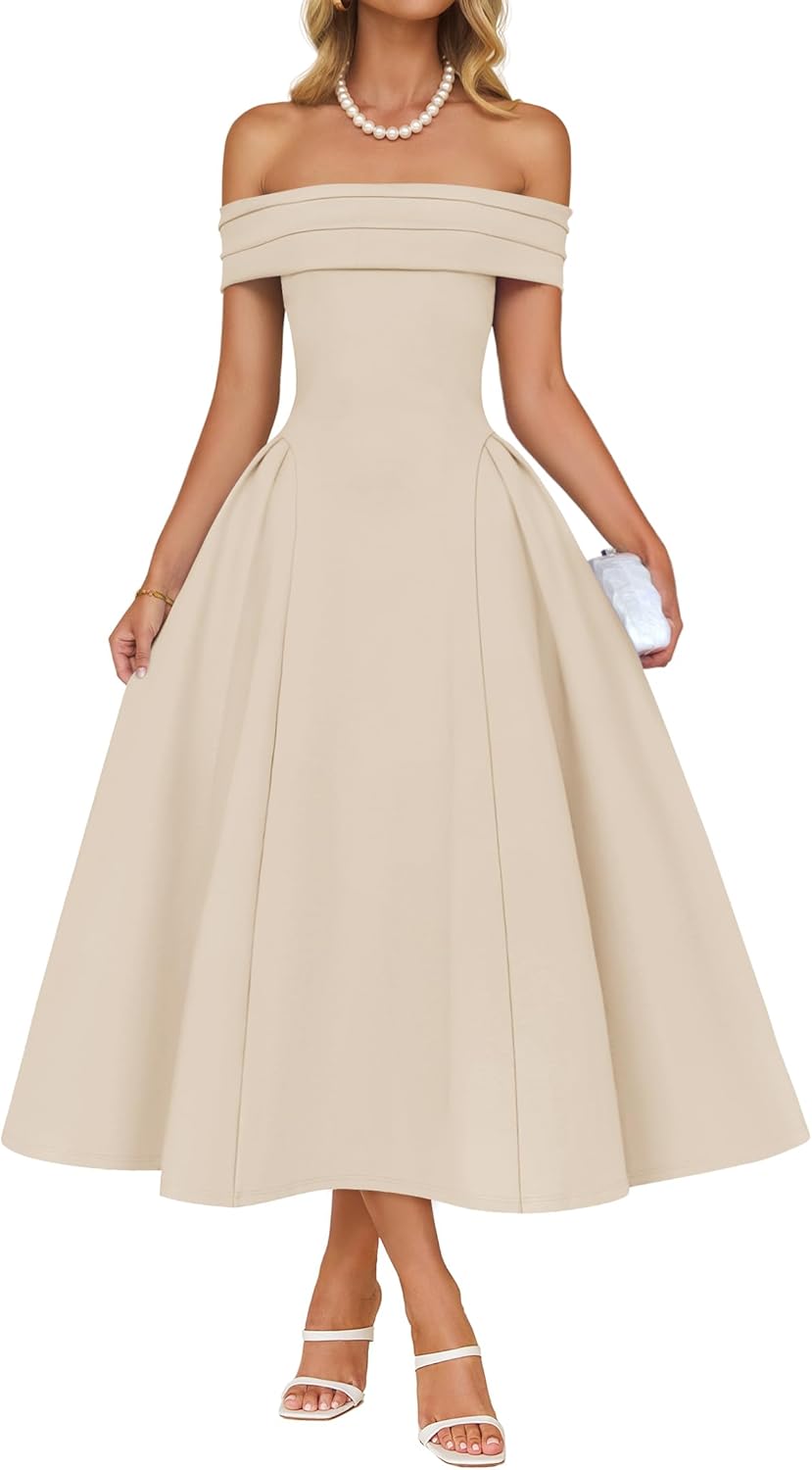 Elegant Off Shoulder Midi Dress for Women by ZESICA