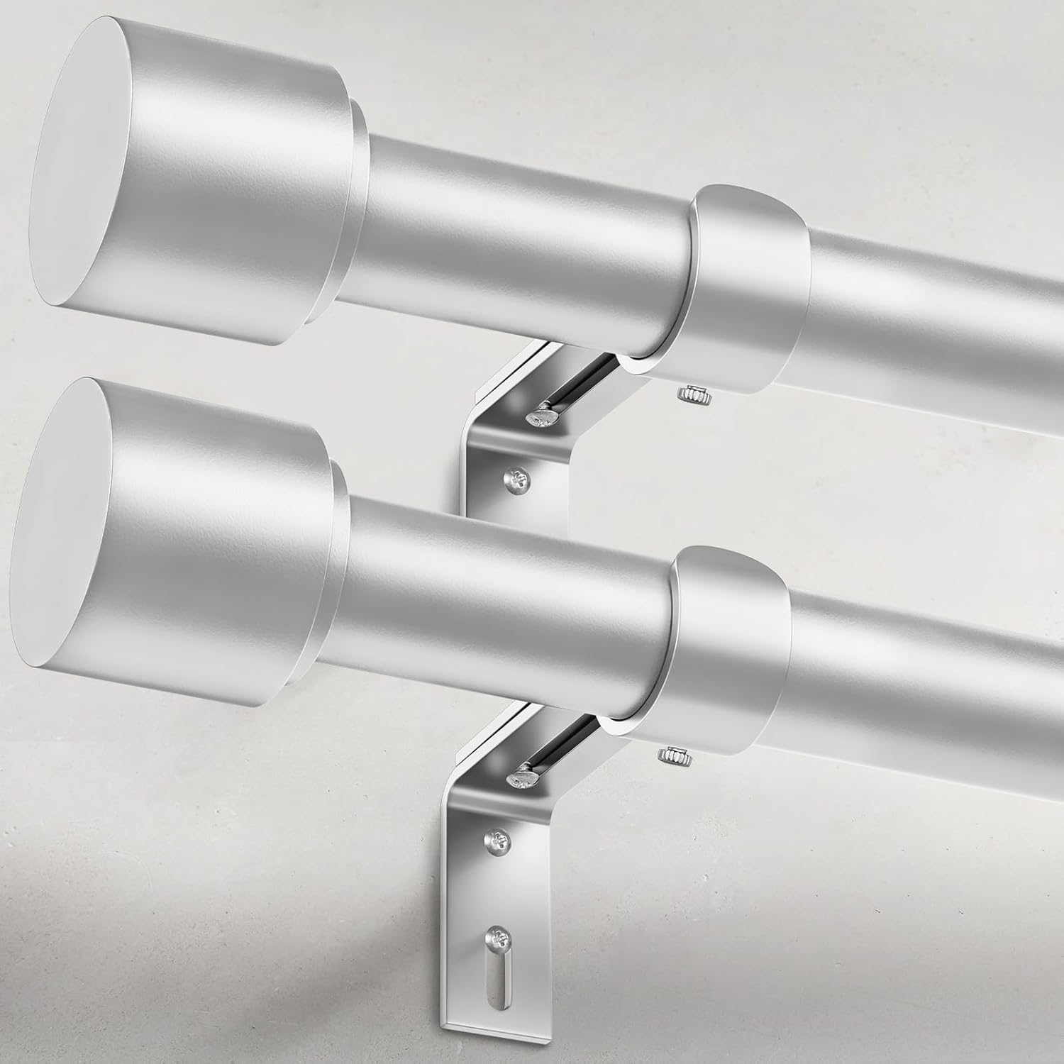 GEEBOBO Silver Curtain Rods Set for Windows 66 to 120 Inch