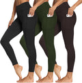 3 Pack Leggings with Pockets for Women - High Waist Tummy Control