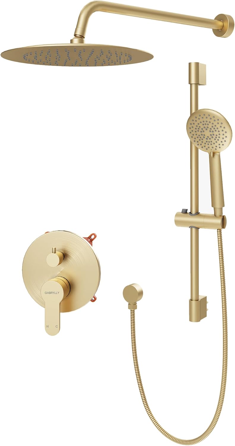Gabrylly Shower System Gold with High Pressure Rain Head and Handheld