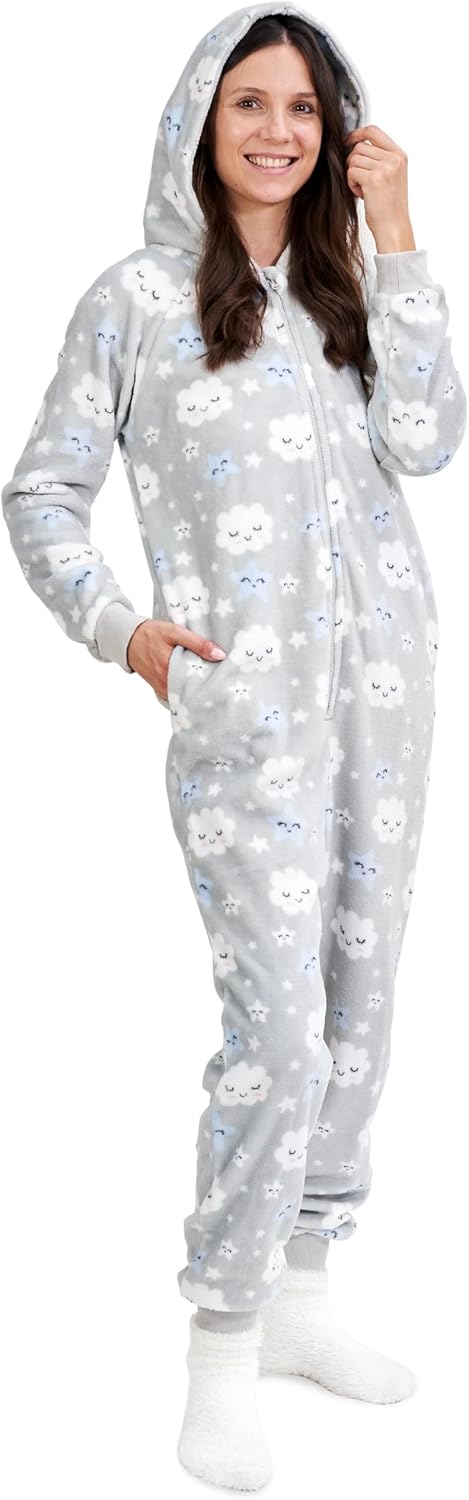 Comfy Adult Onesies Pajamas for Women, Cute Fleece PJs