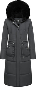 Women's Long Waterproof Puffer Coat - Maxi Down Parka with Removable