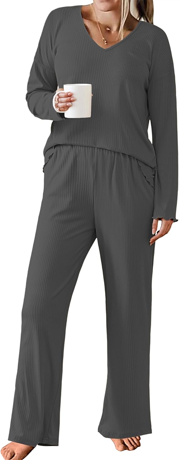 Ekouaer Womens Ribbed Knit Pajamas Set for Ultimate Comfort
