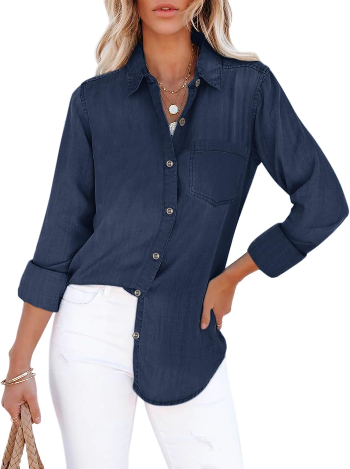 Women's Denim Button Down Shirt with Pockets for Every Occasion