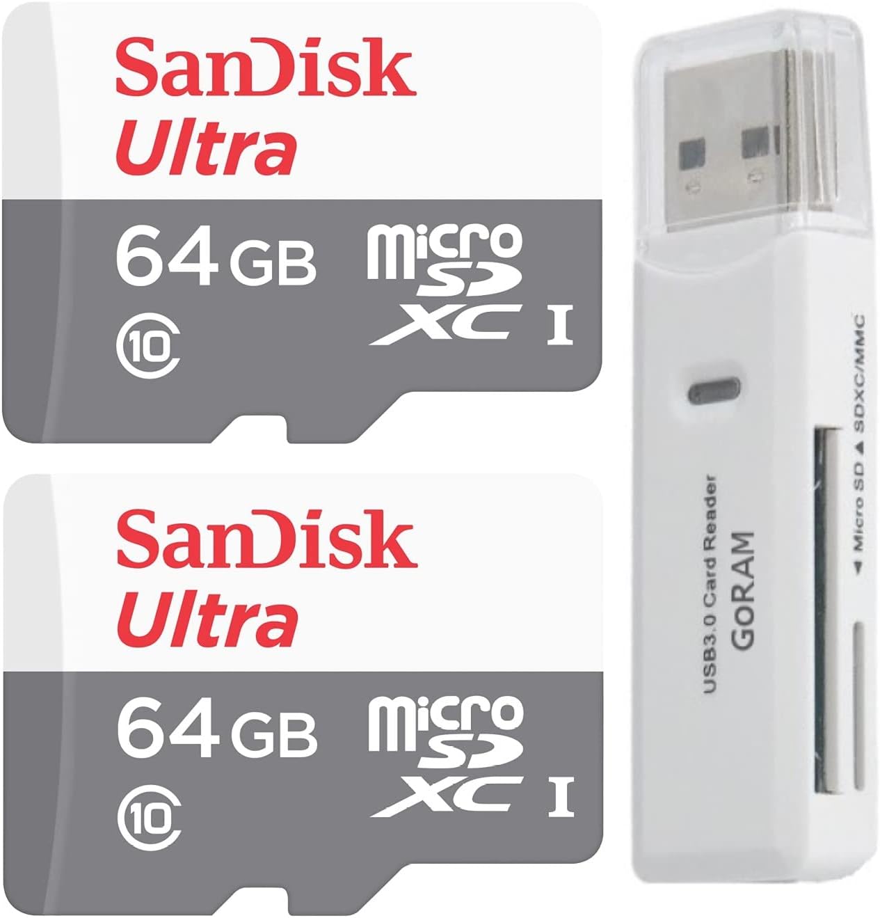 Fast 64GB SanDisk MicroSD 2-Pack with GoRAM Reader