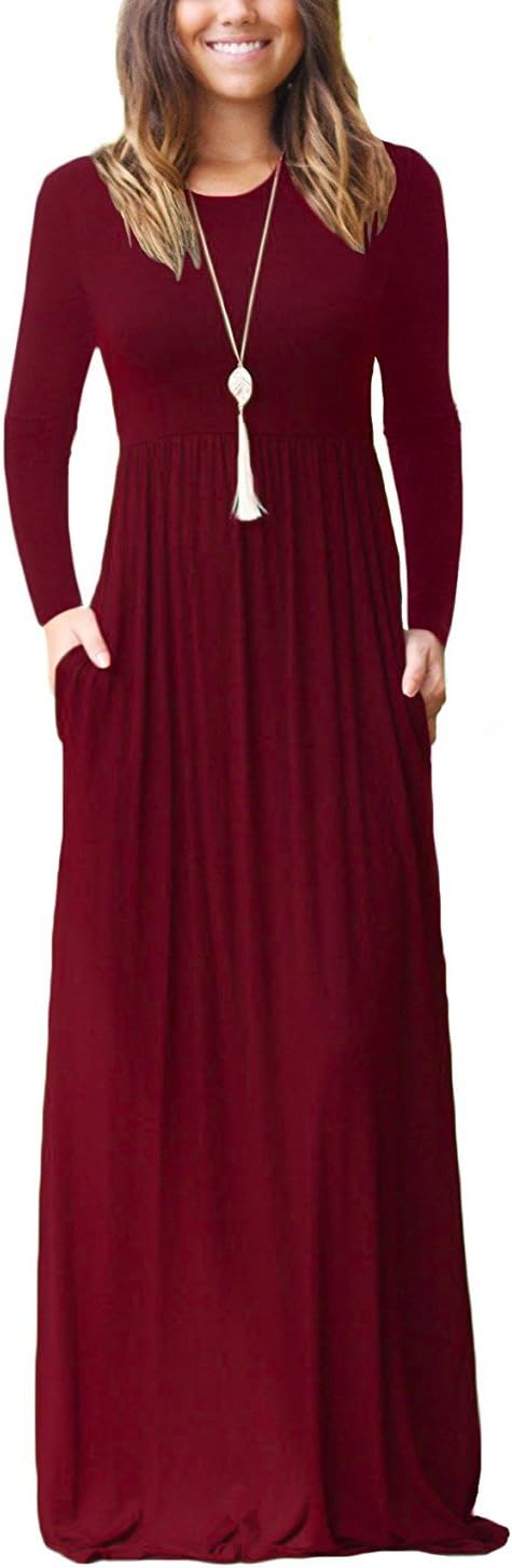 GRECERELLE Women Long Sleeve Casual Maxi Dress with Pockets