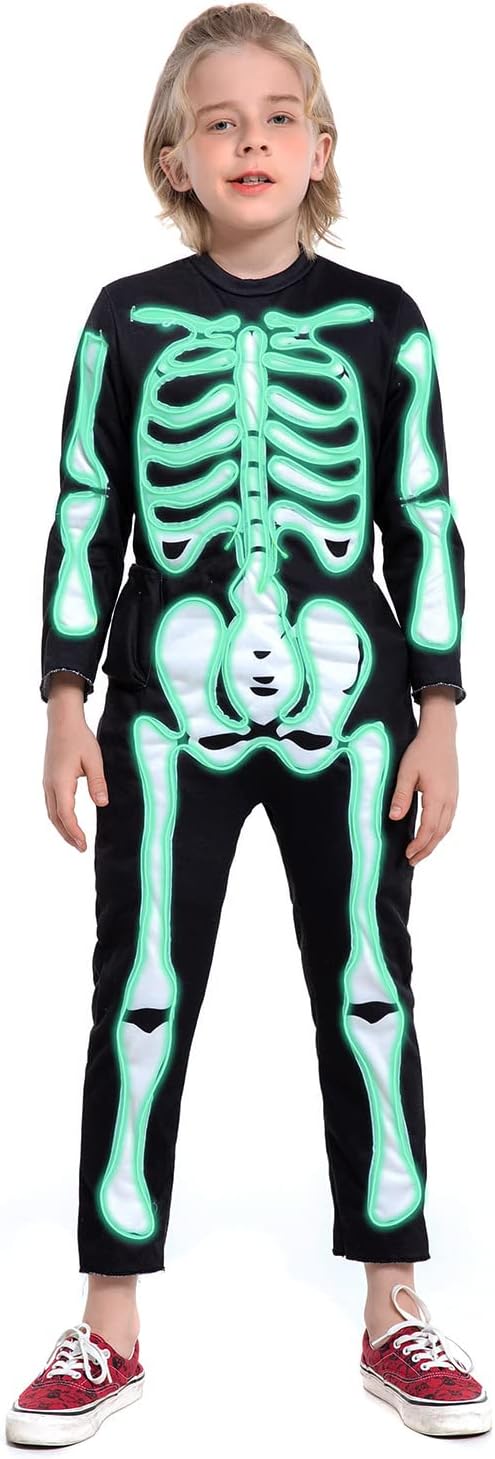 HSCTEK Child Light-up Skeleton Costume with EL Wire Features