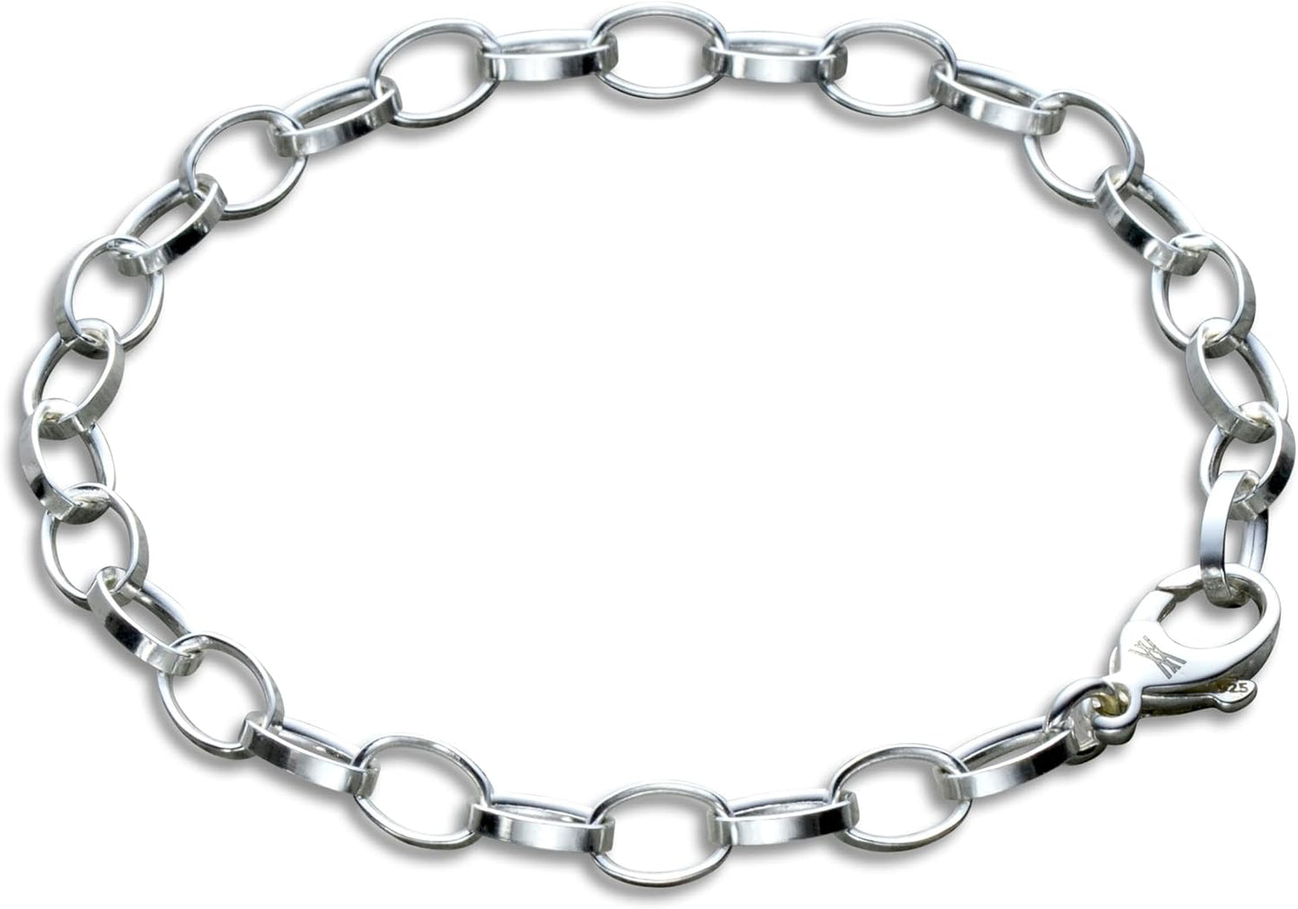 Oval Link Charm Bracelet in 925 Sterling Silver for Elegance