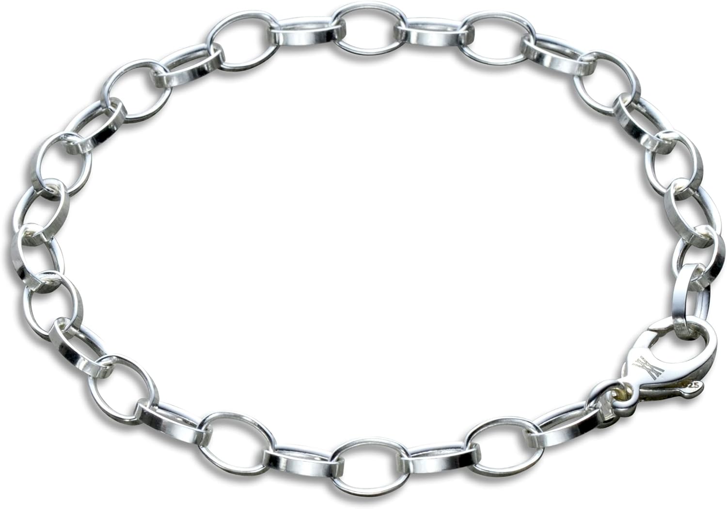 Oval Link Charm Bracelet in 925 Sterling Silver for Elegance