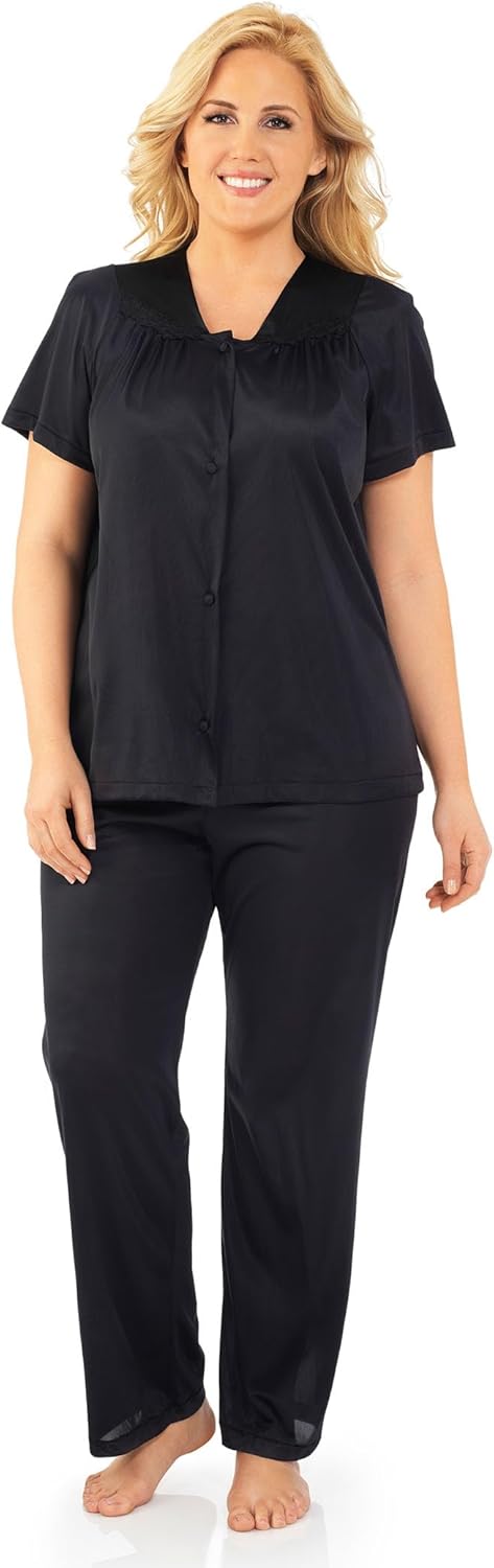 Silky Nylon Tricot Short Sleeve Pajama Set for Women