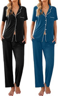 Womens Pajamas Short Sleeve Button Up Sleepwear Set - Cozy Two Pack