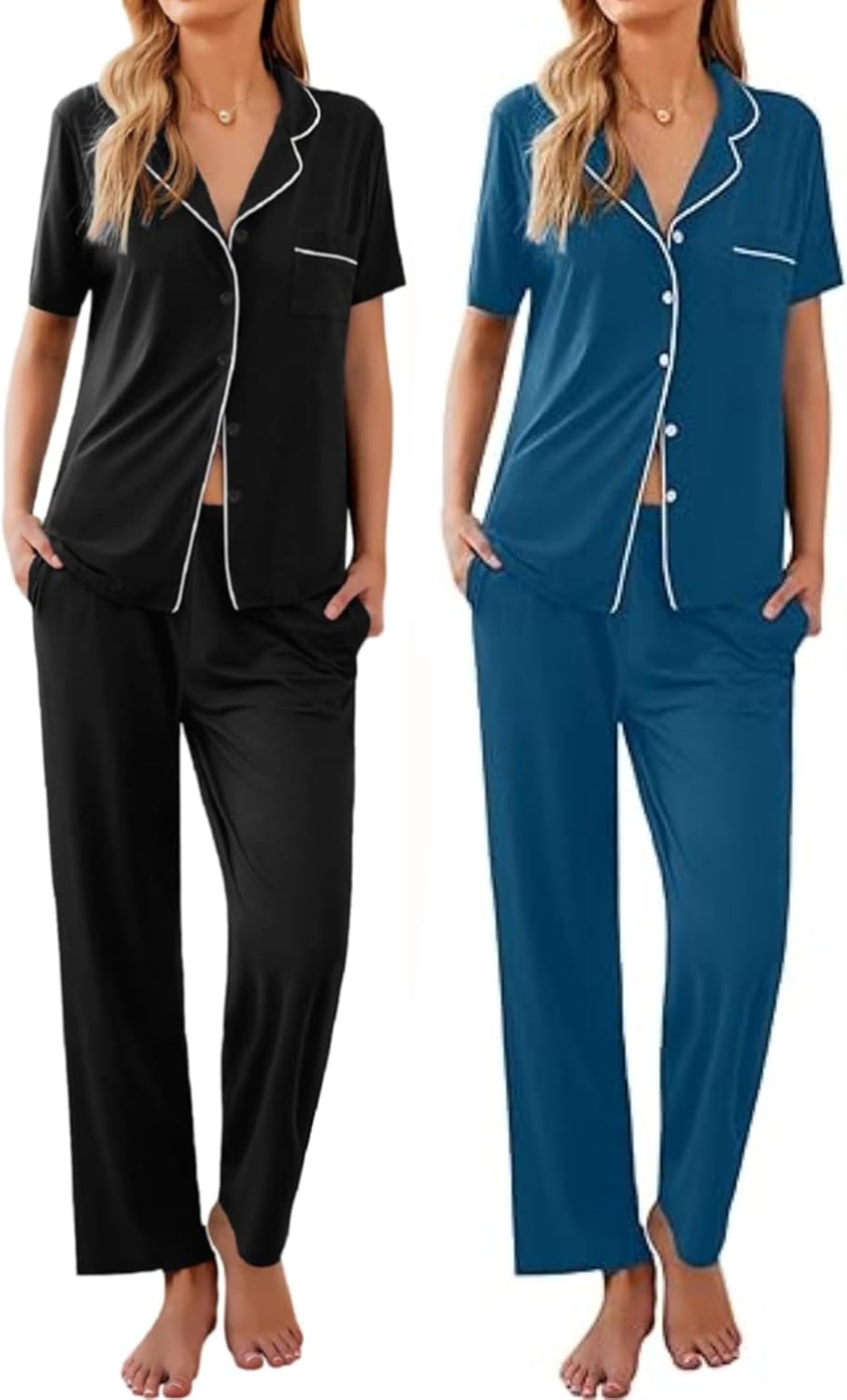 Ekouaer Women's Pajamas Set: Cozy Short Sleeve Pjs for Home
