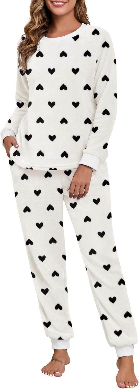 PrinStory Fluffy Pajamas for Women Soft Fleece Warm Set