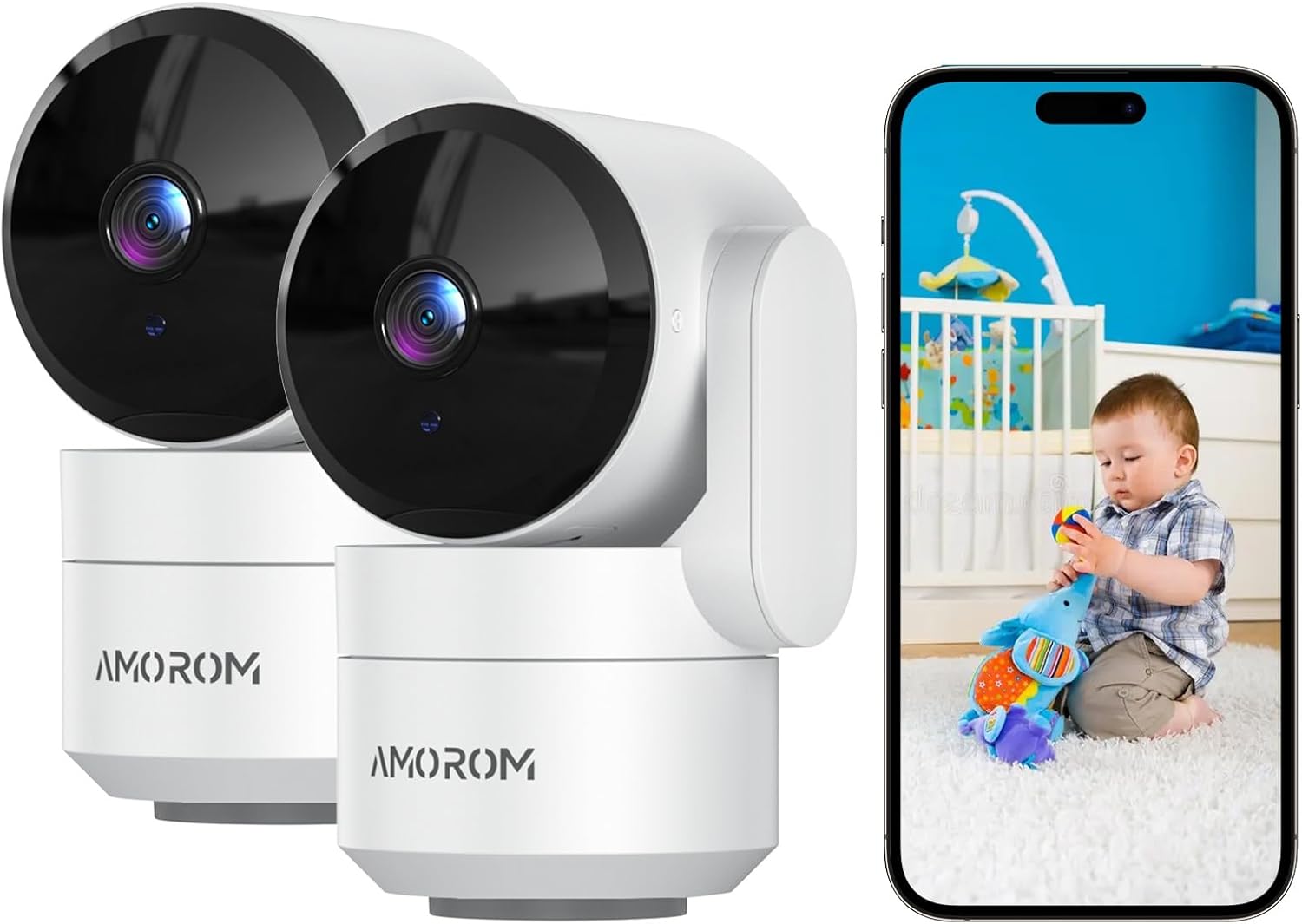 2 Pack Indoor Security Camera with 360 Coverage and Night Vision