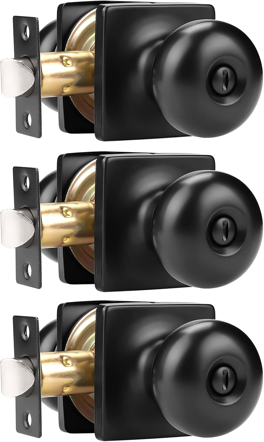 GOBEKOR Privacy Door Knobs Interior Matte Black Keyless Design