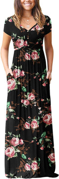 GRECERELLE Womens Long Maxi Dress V Neck Button with Pockets