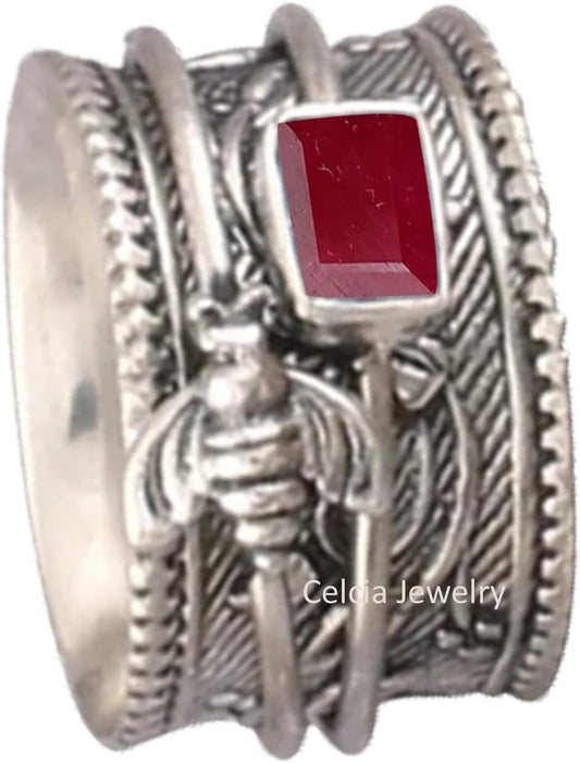 Solid 925 Sterling Silver Honey Bee Spinner Meditation Ring
