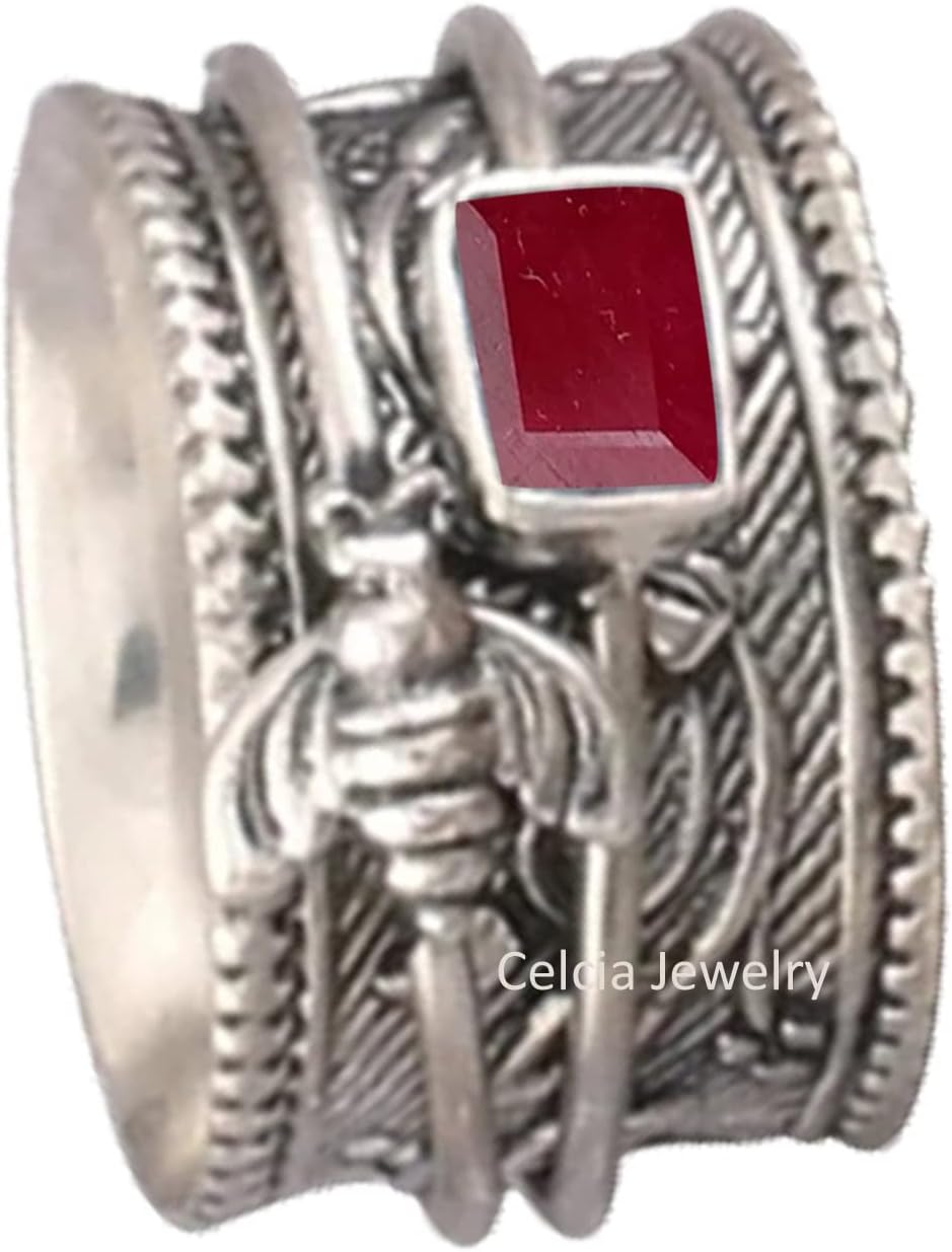 Solid 925 Sterling Silver Honey Bee Spinner Meditation Ring