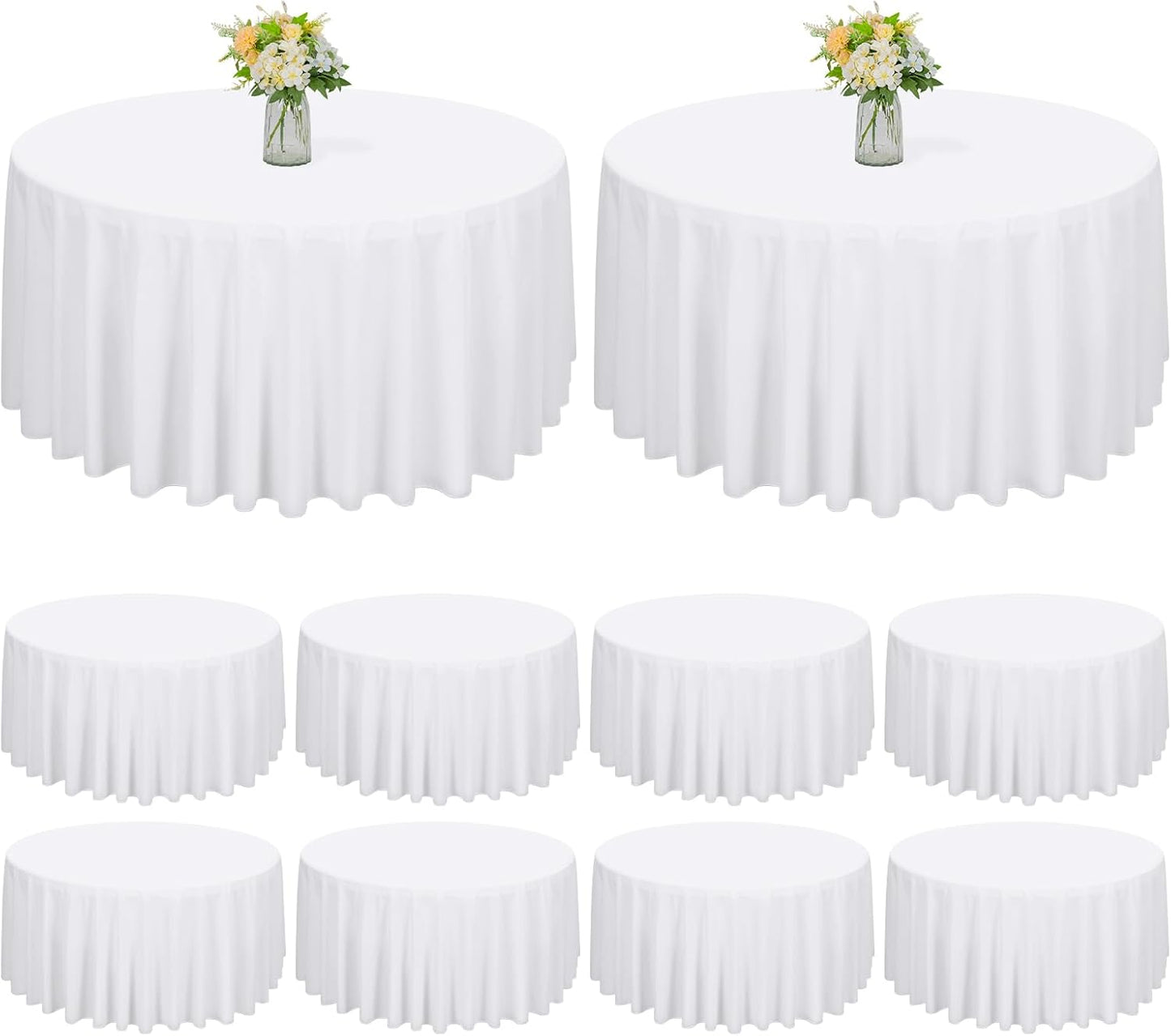 90 Inch White Round Polyester Tablecloths for Elegant Events