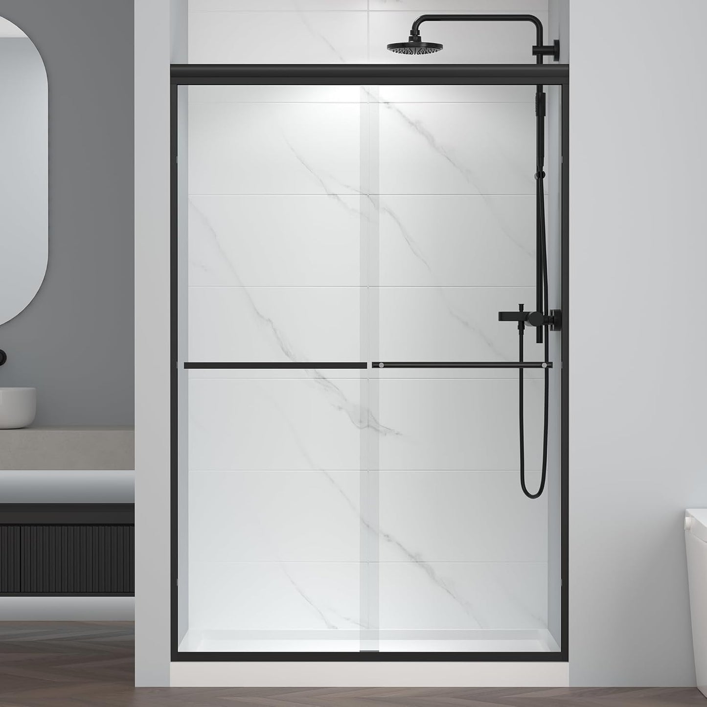 44-48in W x 72in H Semi-Frameless Bypass Sliding Shower Door
