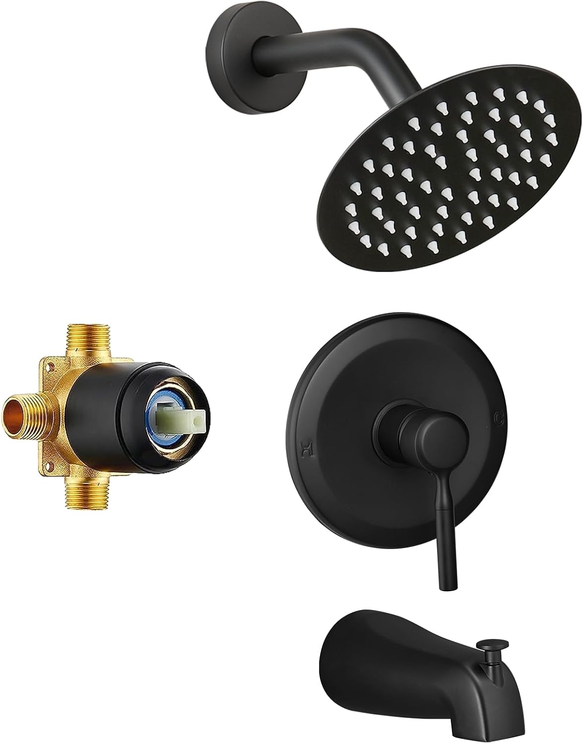 Tub Shower Faucet Set with 6-Inch Rain Shower Head in Matte Black