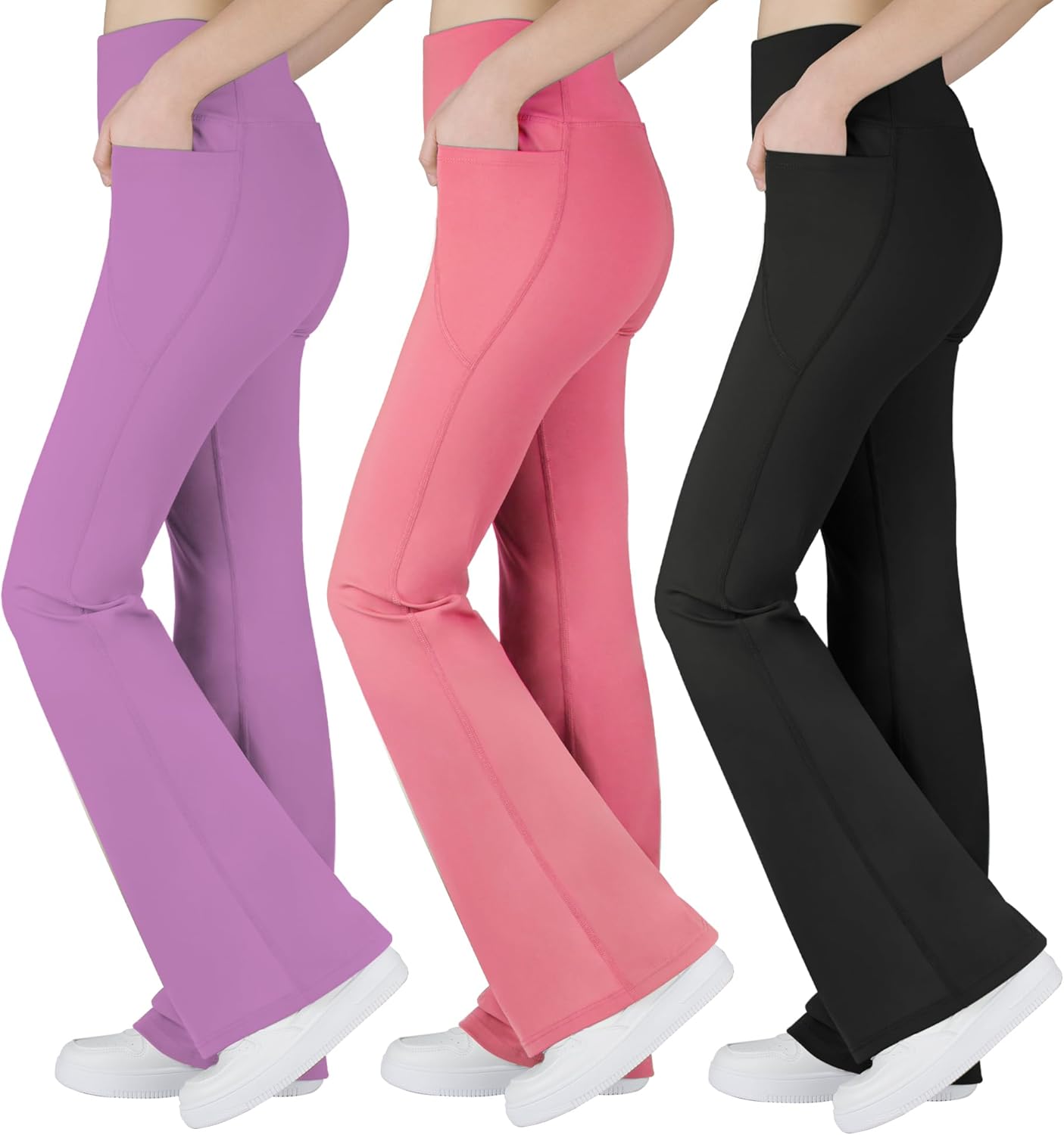 BIG ELEPHANT Girl's Flare Leggings with Pockets for Dance