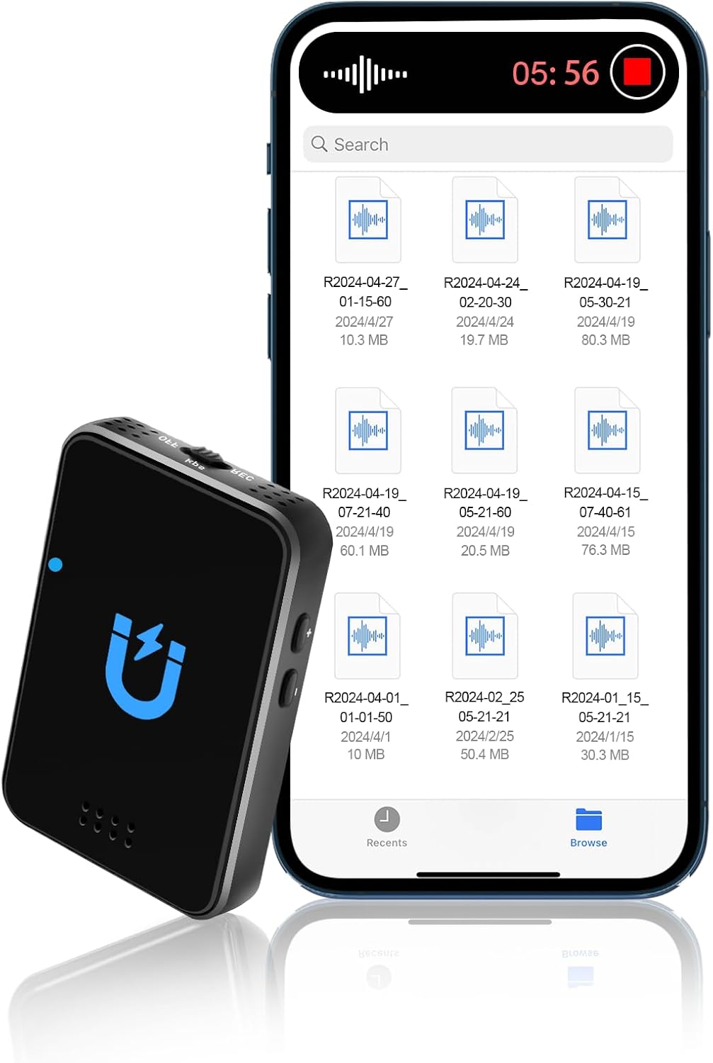 128GB Magnetic Voice Activated Recorder for Work and Meetings