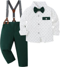 Toddler Boy Dress Shirt with Bowtie and Suspender Pants - Formal Set
