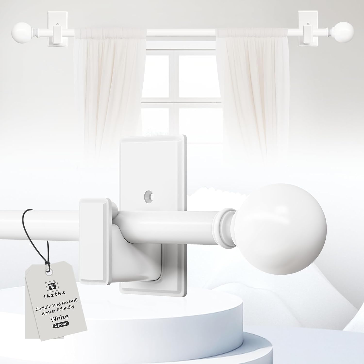 Adjustable No Drill Curtain Rods for Windows 36-88 in 2 Pack