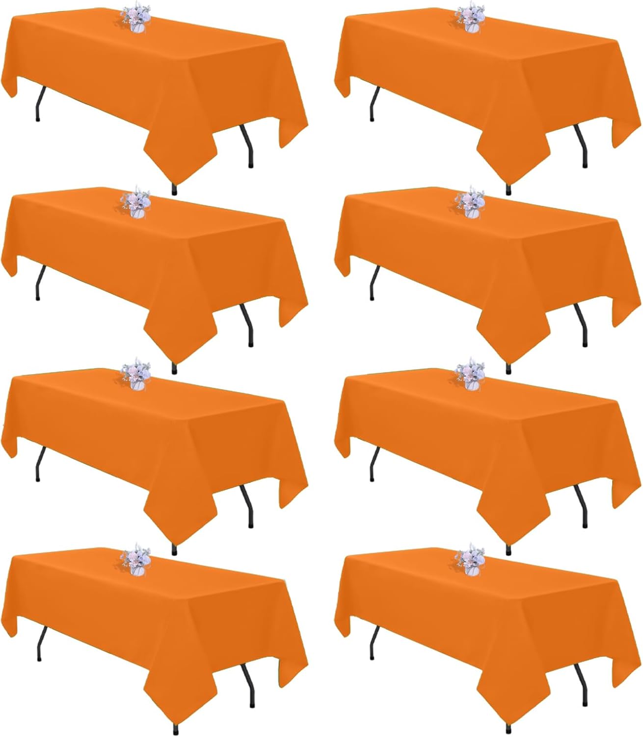8 Pack Orange Tablecloths for 6 Foot Rectangle Tables - Durable