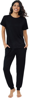 Bamboo Viscose Pajamas Women Short Sleeve Jogger Set - Ultra Soft